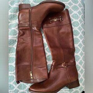 Tory Burch Nadine Chestnut Leather Boots with Gold Detail